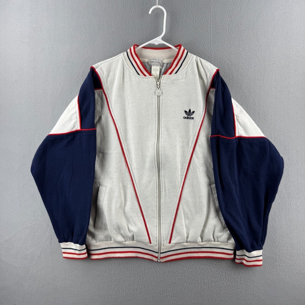 Vintage Adidas Sweat Track Jacket Mens XL Gray 80s 90s Full Zip